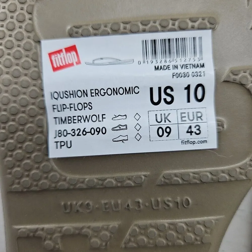 FitFlop Iqushion Mens 10 Timberwolf Beige Ergonomic Flip Flops‎ Rubber Sandal